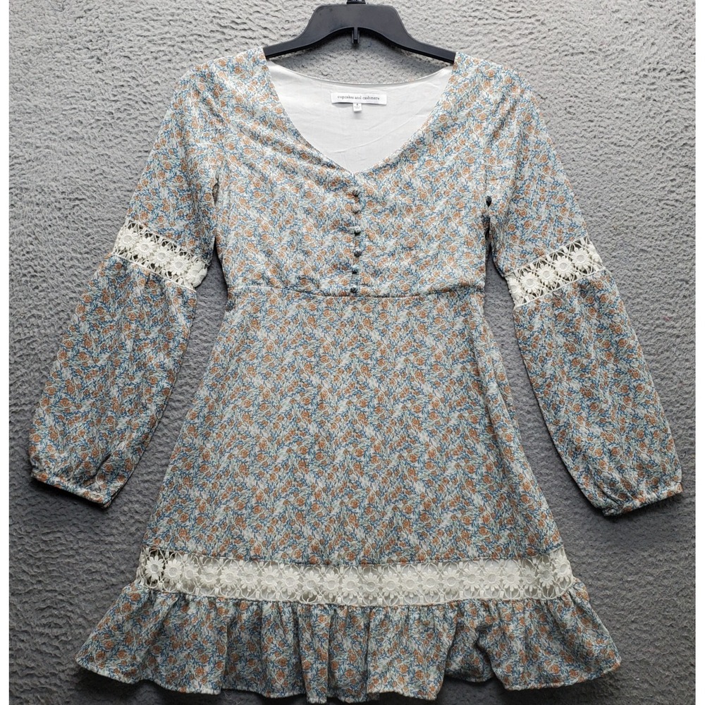 Cupcakes and Cashmere Dress Women's 4 Multi Floral Print Balloon‎ Sleeve V-Neck